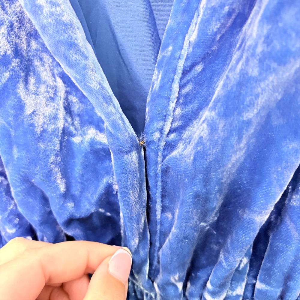 Anthropologie Somerset Blue Velvet Smocked Tiered Mini Dress V-Neck Small - Picture 5 of 9